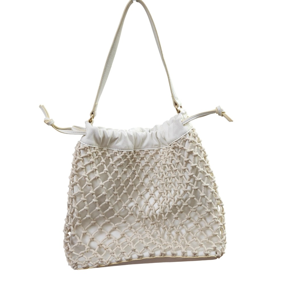Elizabeth and James‎ Macrame Net Overlay Faux Leather Drawstring Hobo Bag
